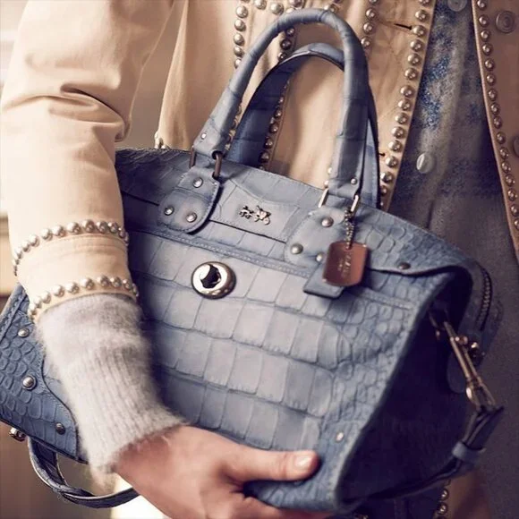 SOLD Coach Rhyder Limited Edition rare dusty blue Croc Embossed Denim Leather - Picture 9 of 16